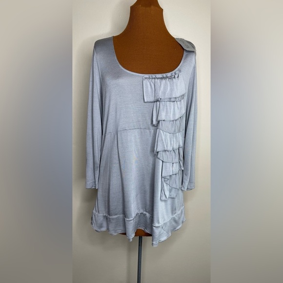 NWT Chico's Silk Blend Cascading Ruffle Top Smoky Quartz Size Large - Picture 1 of 9